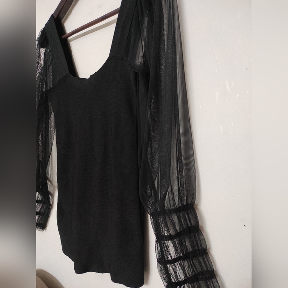 MNG Black Puffed Mesh Sleeve Top - Picture 3 of 12